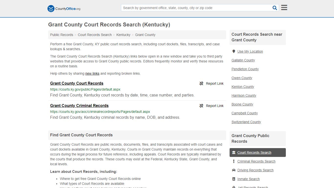 Grant County Court Records Search (Kentucky) - County Office
