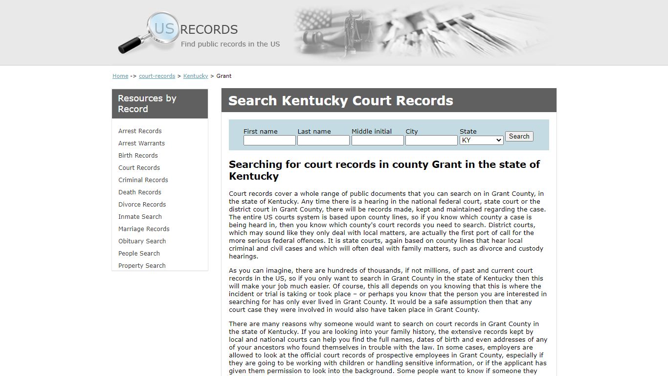 Search Court Records Grant Kentucky | US Records