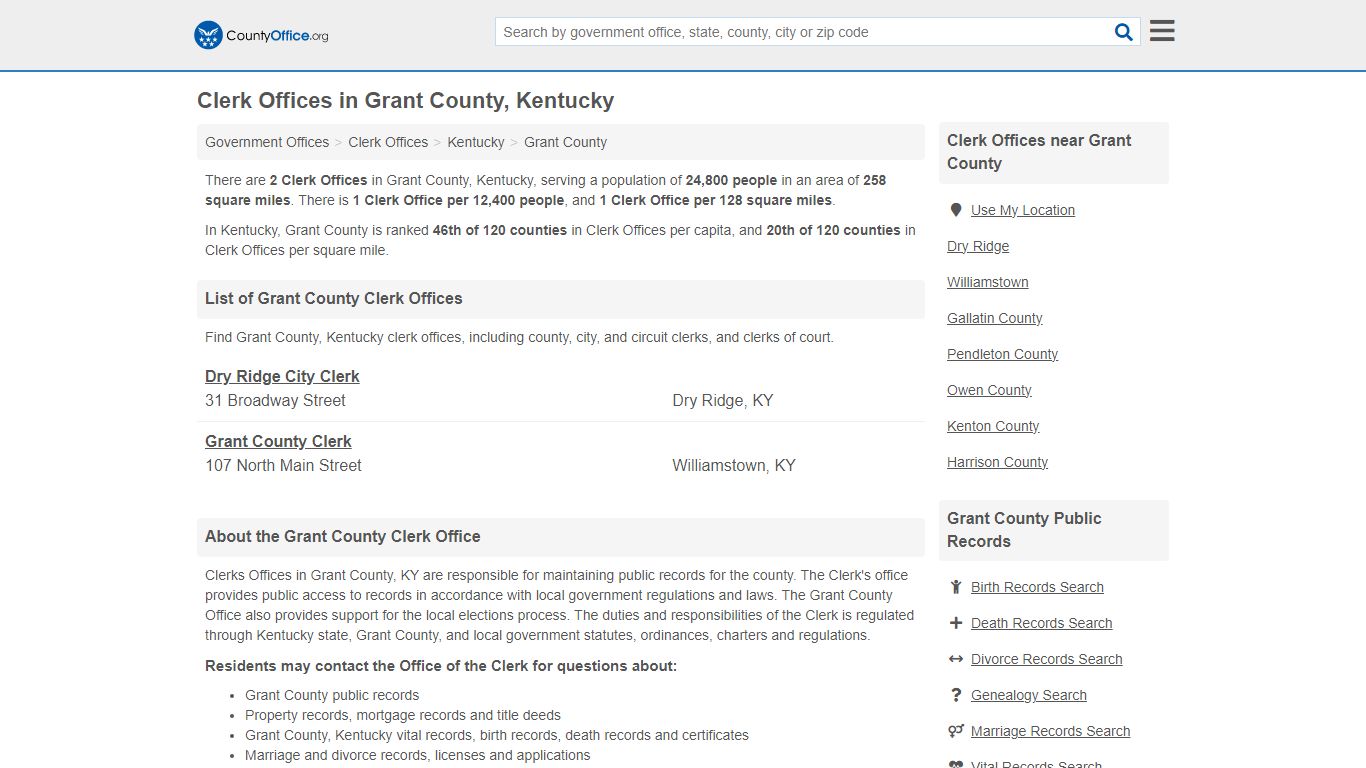 Clerk Offices - Grant County, KY (County & Court Records)
